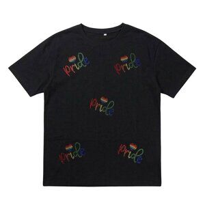 NWOT | Pride Rhinestone Graphic T-Shirt | Rainbow Heart | Black | Medium